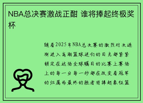 NBA总决赛激战正酣 谁将捧起终极奖杯 NBA总决赛激战正酣 谁将捧起终极奖杯