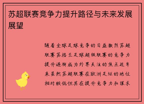苏超联赛竞争力提升路径与未来发展展望 苏超联赛竞争力提升路径与未来发展展望